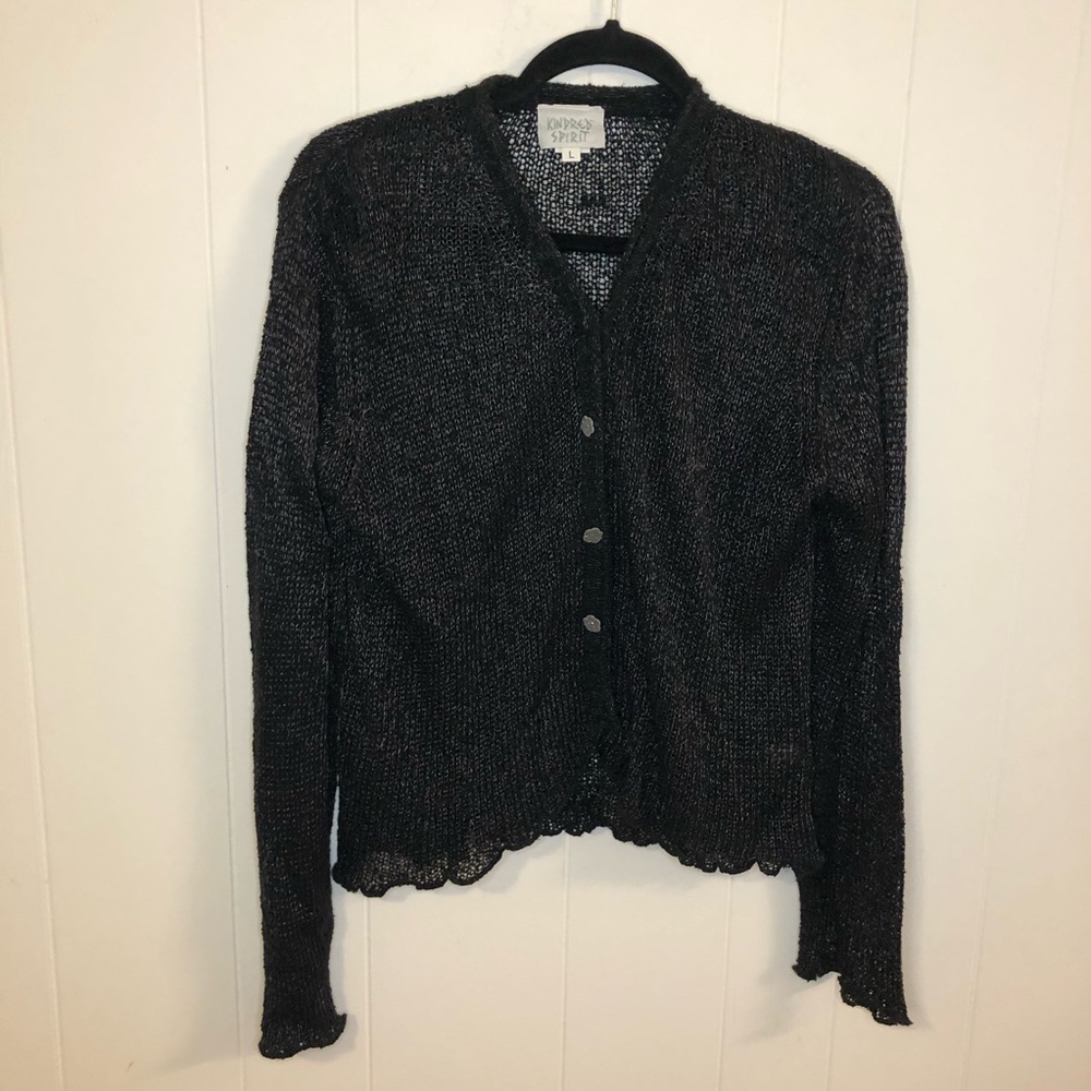 Lightweight Black V-Neck Button Cardigan